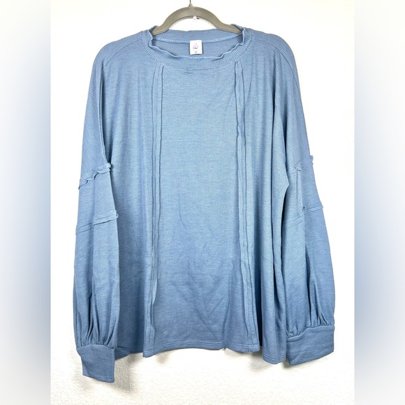 Like Love Tops - Slate blue high neck long sleeve top, size 3X